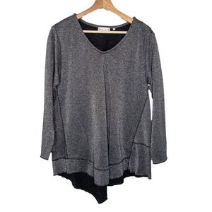 Habitat Womens Size Small Asymmetrical V Neck Sweater Silver Black Metallic